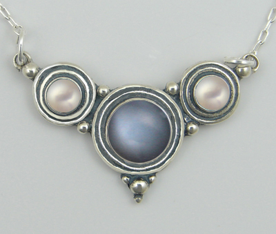 Sterling Silver Necklace Grey Moonstone And Cultured Freshwater Pearl